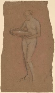 Stående naken kvinna som håller en skål [recto] av James Abbott McNeill Whistler