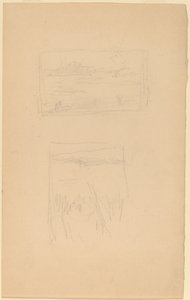 Två skisser av landskapsbilder hängde på Society of British Artists av James Abbott McNeill Whistler