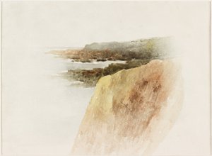 Havslandskap: Udde och klippor (akvarell och penna på papper)