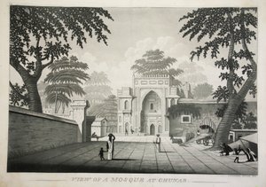Vy över en moské på Chunar, pub. 1810 gravyr. av James Moffat