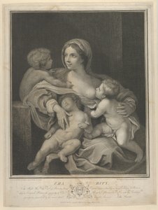Charity satt och ammade ett spädbarn, en annan sov i hennes knä och en tredje pratade med henne, ..., 1793. av James Parker