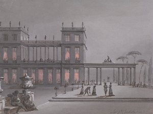 En italiensk fest: Figurer på terrassen i ett Palazzo