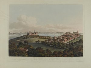 Danmark 1807: Belägringen av Köpenhamn, graverad av Robert Pollard (1792-1867) och Joseph Constantine Stadler (1780-1812) publicerad 1807 (färgad akvatint)