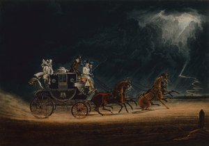 Mailcoachen i ett åskväder på Newmarket Heath av James Pollard