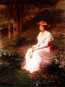 Elegant dam som sitter i skogen av James R. Lee