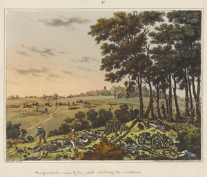 Hougoumont - vy över skogen som omger slottet, ur "En historisk skildring av slaget vid Waterloo