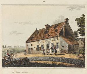 La Belle Alliance, från "An Historical Account of the Battle of Waterloo", 1817 (färgad akvatint)
