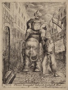 Carlo Khans Triumphal Entry into Leadenhall Street: satir över Whig-politikern Charles James Fox och hans ambitioner angående Indien av James Sayers