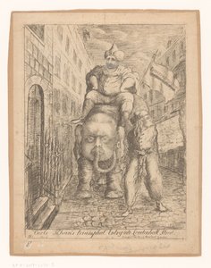 Spotprent på Charles Fox Carlo Khans triumferande inträde på Leadenhall Street (titel på objektet)