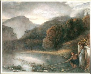 Landskap med tempel och pastorala figurer (akvarell på papper) av James Smetham