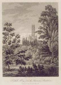 Fonthill Abbey från American Plantation, utgiven av W. Clarke, New Bond Street, 1812