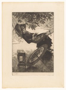 Ung kvinna som läser i en hängmatta av James Tissot