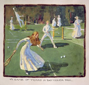En omgång tennis i Battersea Park (wc på papper)
