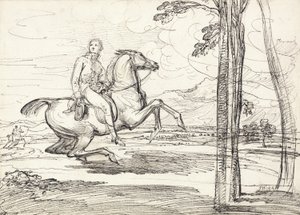 A Horseman in a Landscape, förmodligen en studie för "Theophilus Levett Fox Hunting in Wychnor Park" av James Ward
