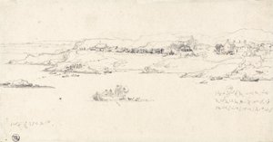 Kustby med fiskebåtar (penna på papper) av James Ward