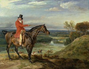 John Levett på jakt i Wychnor, Staffordshire [alternativ titel: Theophilus Levett och en favoritjägare) av James Ward