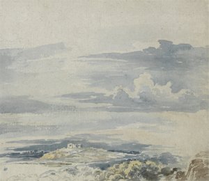 Landskap med ett slott på en kulle (akvarell över penna på papper) av James Ward