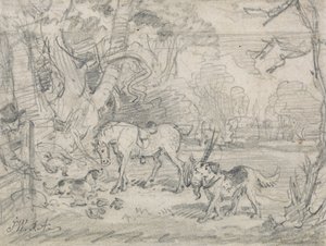Lord Southamptons skjutponny, med Sailor, His Retriever och Rover, His Spaniel av James Ward
