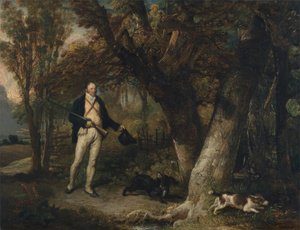 Porträtt av pastorn Thomas Levett och favorithundar, kukskytte av James Ward