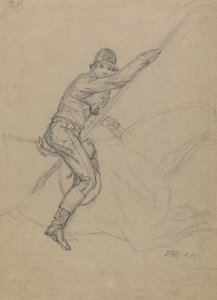 Sir Charles Blunt (f.1775) Hunting the Boar and Escape from the Tiger: en studie för en av en uppsättning av fyra målningar gjorda 1815 (penna förhöjd med vitt på grått papper) av James Ward