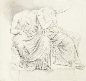 Studie av två huvudlösa klassiska statyer (penna på papper) av James Ward