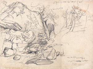 Studie av ett berg med träd av James Ward