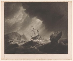 Storm till sjöss med skeppsvrak och sjunkande skepp