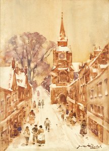 Winter Street Scene (akvarell)