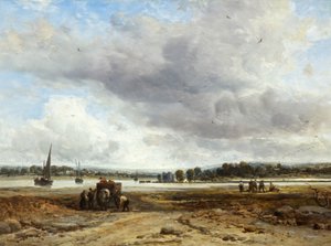 Calshot Castle, nær Southampton (olie på panel) sved av James Webb