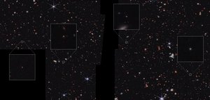 Galaxer i CEERS-fältet (bild tagen med NIRCam) av James Webb Space Telescope (NASA)