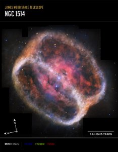 Planetnebulosan NGC 1514 (bild från MIRI Compass) av James Webb Space Telescope (NASA)
