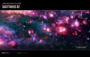 Sagittarius B2 (bild tagen med MIRI Compass) av James Webb Space Telescope (NASA)