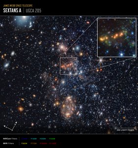Sextans A – utdrag om polycykliska aromatiska kolväten (bild från Compass) av James Webb Space Telescope (NASA)