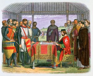 Illustration av kung John som undertecknar Magna Carta, 1800-talet