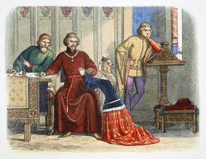 Drottning Anne går i förbön med Gloucester och Arundel för Sir Simon de Burley, 1388 1864 av James William Edmund Doyle