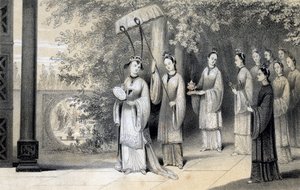 Kejsarinnan och hennes skötare fortsätter till templet från mullbärslunden, 1847.