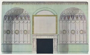Skorstensstycke plankat av alkover, interiörkomposition, c1700-tal