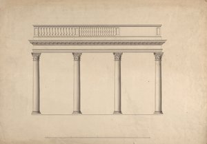 Cobham Hall, Kent: fasadritning av kolonnad med balustradbröstning av James Wyatt