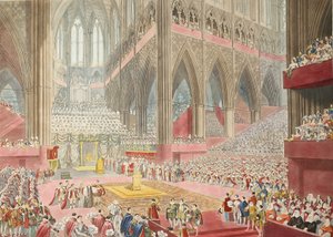 The Coronation of His Majesty, George The Fourth: Tagen at the Time of the Recognition, pub. 1822 (handfärgad gravyr) av James after Stephanoff