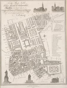 Till den ädlaste John, hertig av Bedford. Denna plan över de förenade församlingarna St. Giles in the Fields  St. George, Bloomsbury av James the Elder Wyld