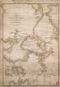 Skiss över kapten McClintock RN:s upptäckter på Amerikas norra kust i sökandet efter Sir John Franklin, ca 1859 (kolorerad gravyr) av James the Younger Wyld