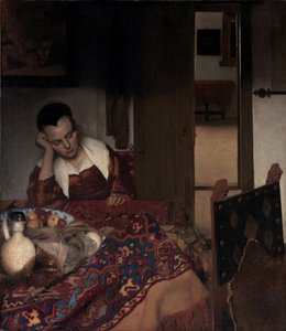 A Sleeping Girl - Målning av Johannes Vermeer (Vermeer de Delft) (1632-1675), olja på duk