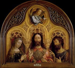 Kristus mellan Jungfru Maria och Johannes Döparen - Peinture de Jan Gossaert (Gossart) dit Mabuse (ca 1478-1532) - 1510-1515 - Olja på trä - 122x133 - Museo del Prado, Madrid