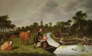 Flodlandskap med ett par som bär en mjölkkärna av Jan 1620 76 Victors