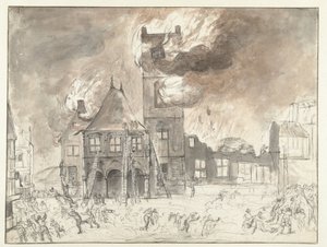 Brand i det gamla stadshuset i Amsterdam av Jan Abrahamsz. Beerstraten (possibly)