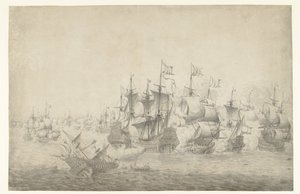 Ett sjöslag, möjligen vid Lowestoft den 13 juni 1665 (vänster sida) av Jan Abrahamsz. Beerstraten (possibly)