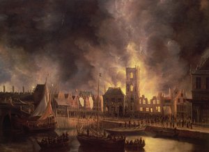 Den stora branden i det gamla rådhuset, Amsterdam, 1652, 1600-talet