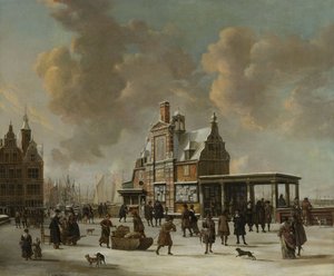 Paalhuis och Nieuwe Brug, Amsterdam, på vintern, 1640-66