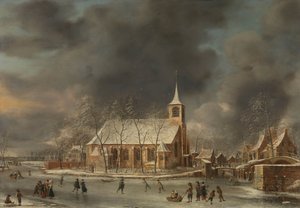 Utsikt över Slotens kyrka på vintern av Jan Abrahamsz. Beerstraten