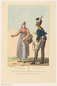 Kavallerisoldat och en rädissäljare A Carabinier and a Radys Saleswoman / Un Carabinier & Une Marchande de Rave (titel på objekt)